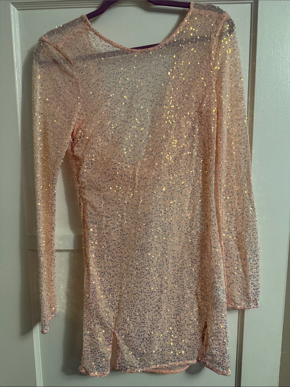 PrettyLittleThing Blush Sequin Long Sleeve Mini Dress